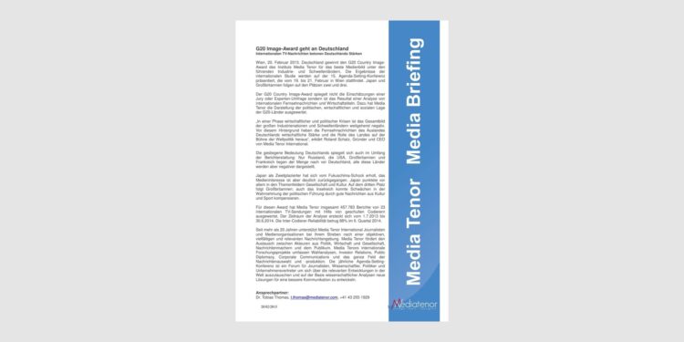 G20 Image-Award geht an Deutschland
