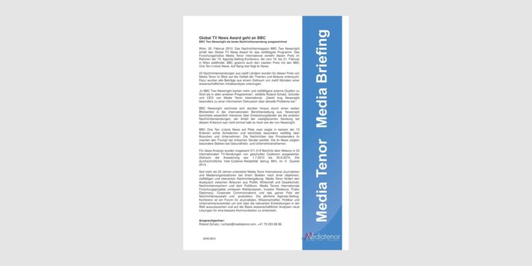 Global TV News Award geht an BBC