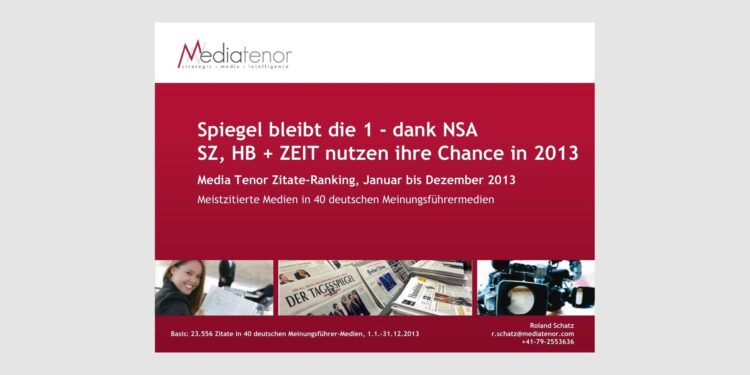 Spiegel bleibt die Nr. 1 im Media Tenor Zitate-Ranking – dank NSA